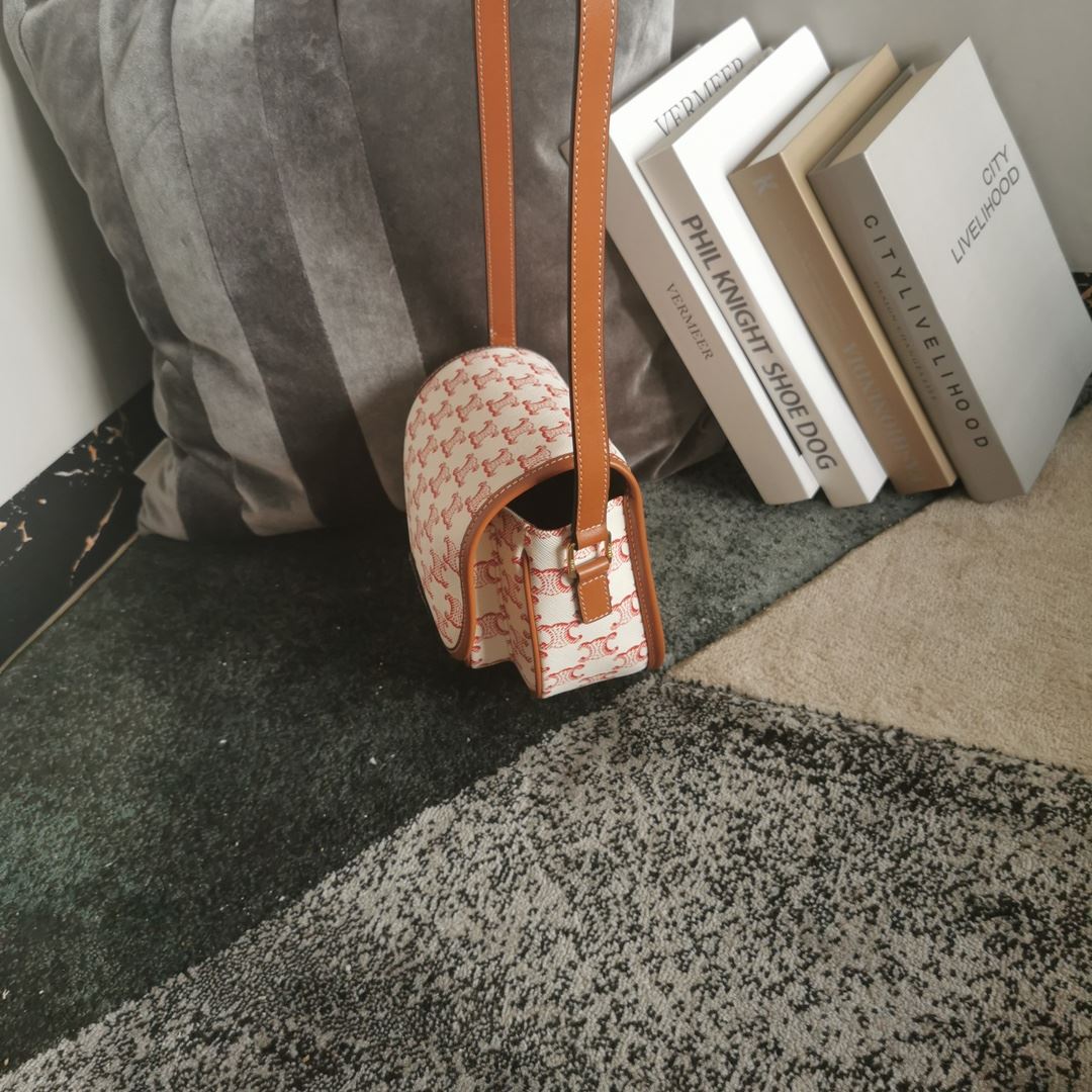 Ce1i*e Folco Bag In Triomphe Canvas With Ce1i*e Print Pink And White For Women 7in/18.5cm
