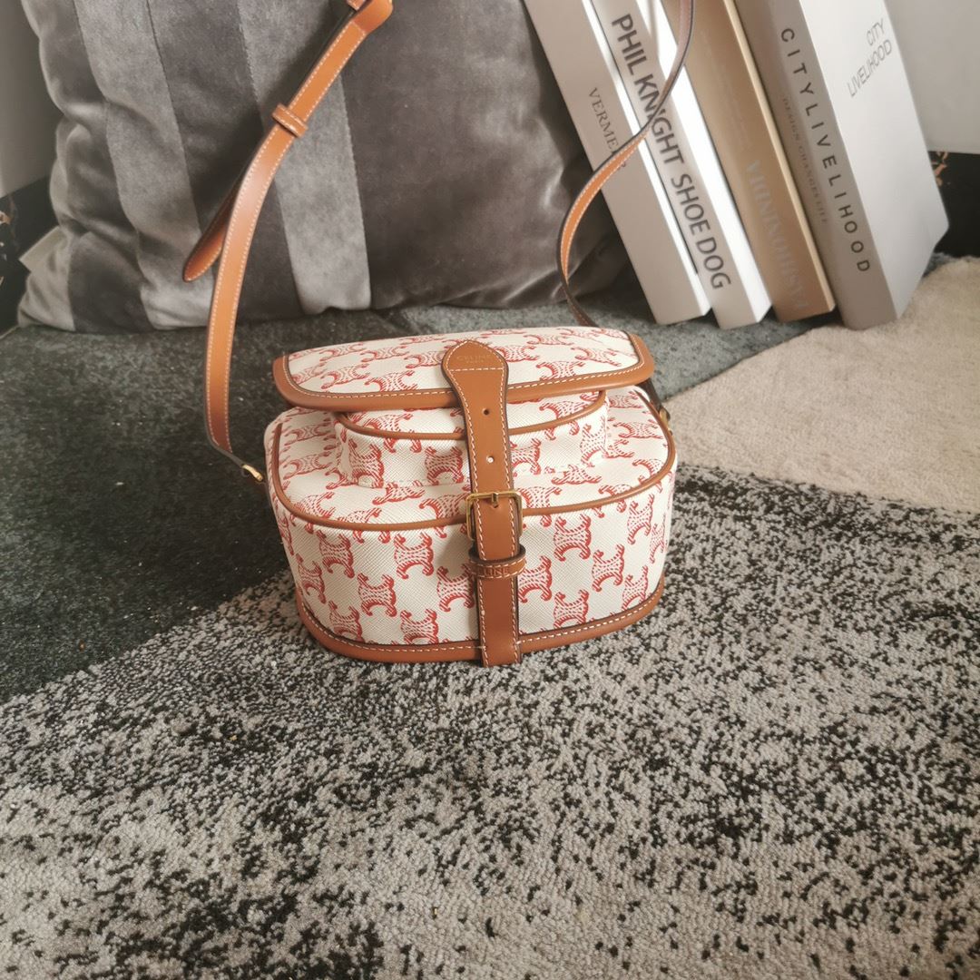 Ce1i*e Folco Bag In Triomphe Canvas With Ce1i*e Print Pink And White For Women 7in/18.5cm