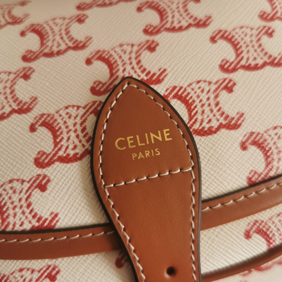 Ce1i*e Folco Bag In Triomphe Canvas With Ce1i*e Print Pink And White For Women 7in/18.5cm