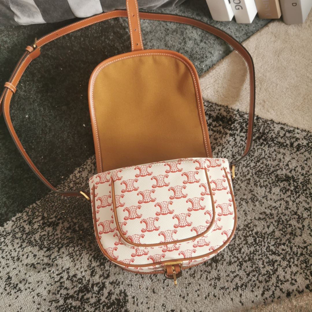 Ce1i*e Folco Bag In Triomphe Canvas With Ce1i*e Print Pink And White For Women 7in/18.5cm