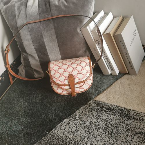 Ce1i*e Folco Bag In Triomphe Canvas With Ce1i*e Print Pink And White For Women 7in/18.5cm