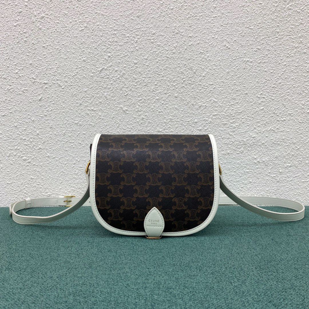 Ce1i*e Medium Folco Bag In Triomphe Canvas With Ce1i*e Print Black And White For Women 7in/18.5cm