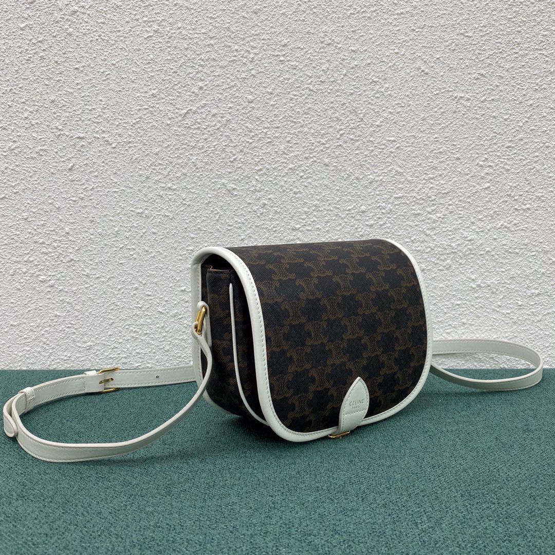 Ce1i*e Medium Folco Bag In Triomphe Canvas With Ce1i*e Print Black And White For Women 7in/18.5cm