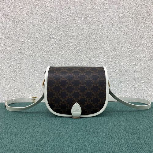 Ce1i*e Medium Folco Bag In Triomphe Canvas With Ce1i*e Print Black And White For Women 7in/18.5cm