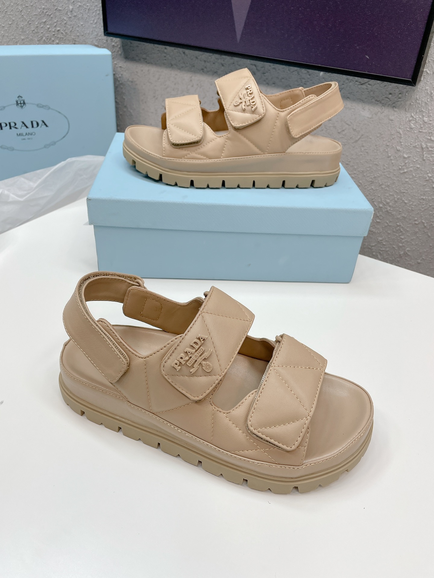 Pra*a Padded Nappa Sandals Beige For Women 0.8 in/ 2cm 1X721M_038_F0F24_F_020