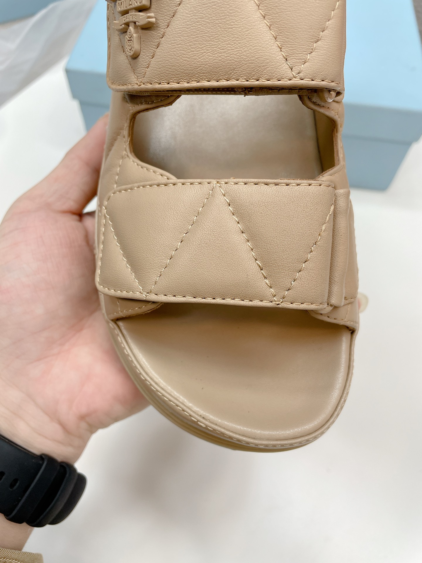 Pra*a Padded Nappa Sandals Beige For Women 0.8 in/ 2cm 1X721M_038_F0F24_F_020