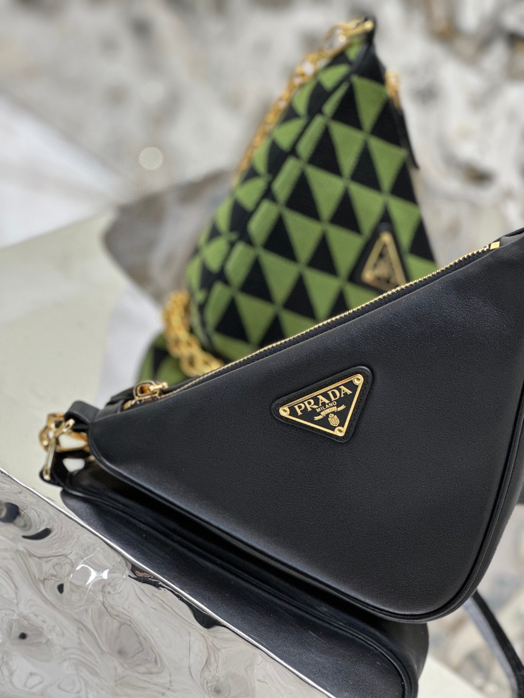 Pra*a Symbole Fabric Mini Bag Green/Grey For Women 11 in / 28 cm 1BC176_2FPN_F0G5R_V_OOO