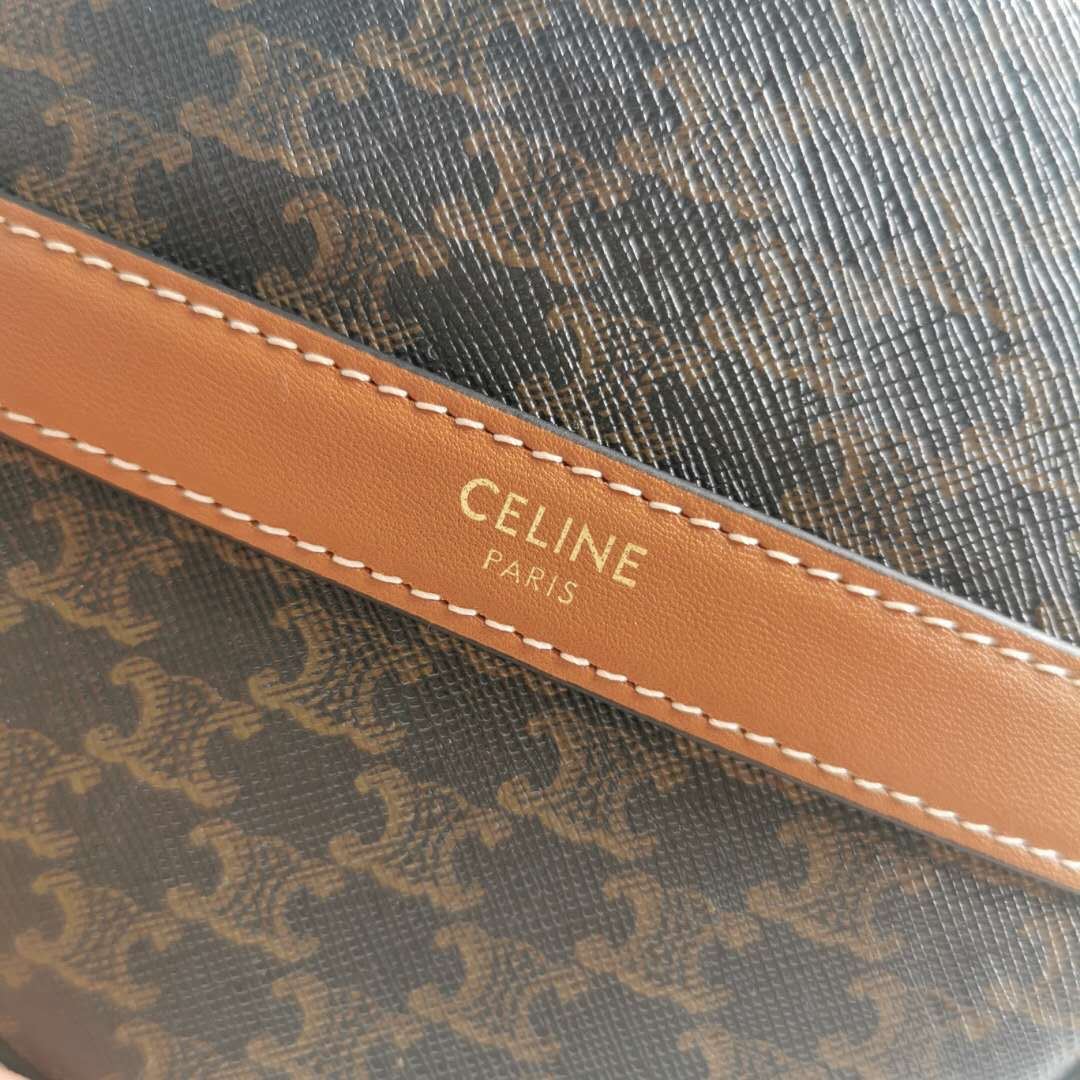 Ce1i*e Round Purse On Strap In Triomphe Canvas White/Brown For Women 5in/13.5cm
