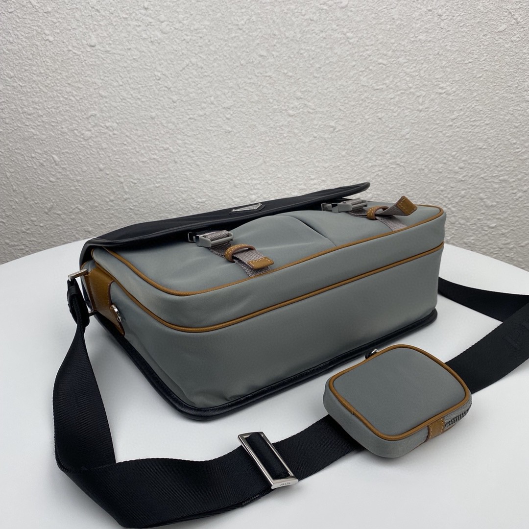 Pra*a Saffiano Shoulder Bag Grey and Black For Women 12.6 in / 32 cm