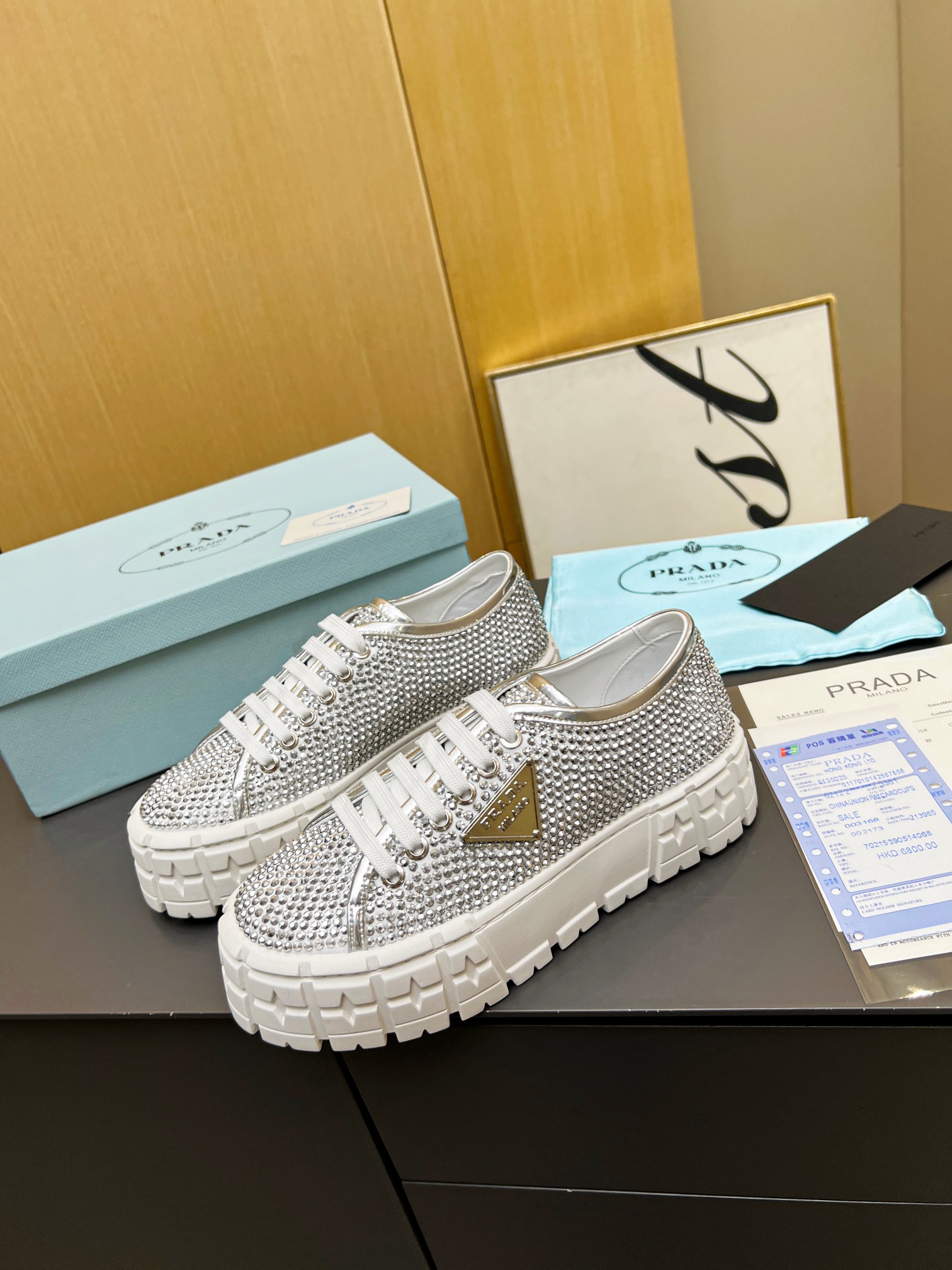 Pra*a Sneakers With Crystals White For Women 1.9 in/ 5 cm
