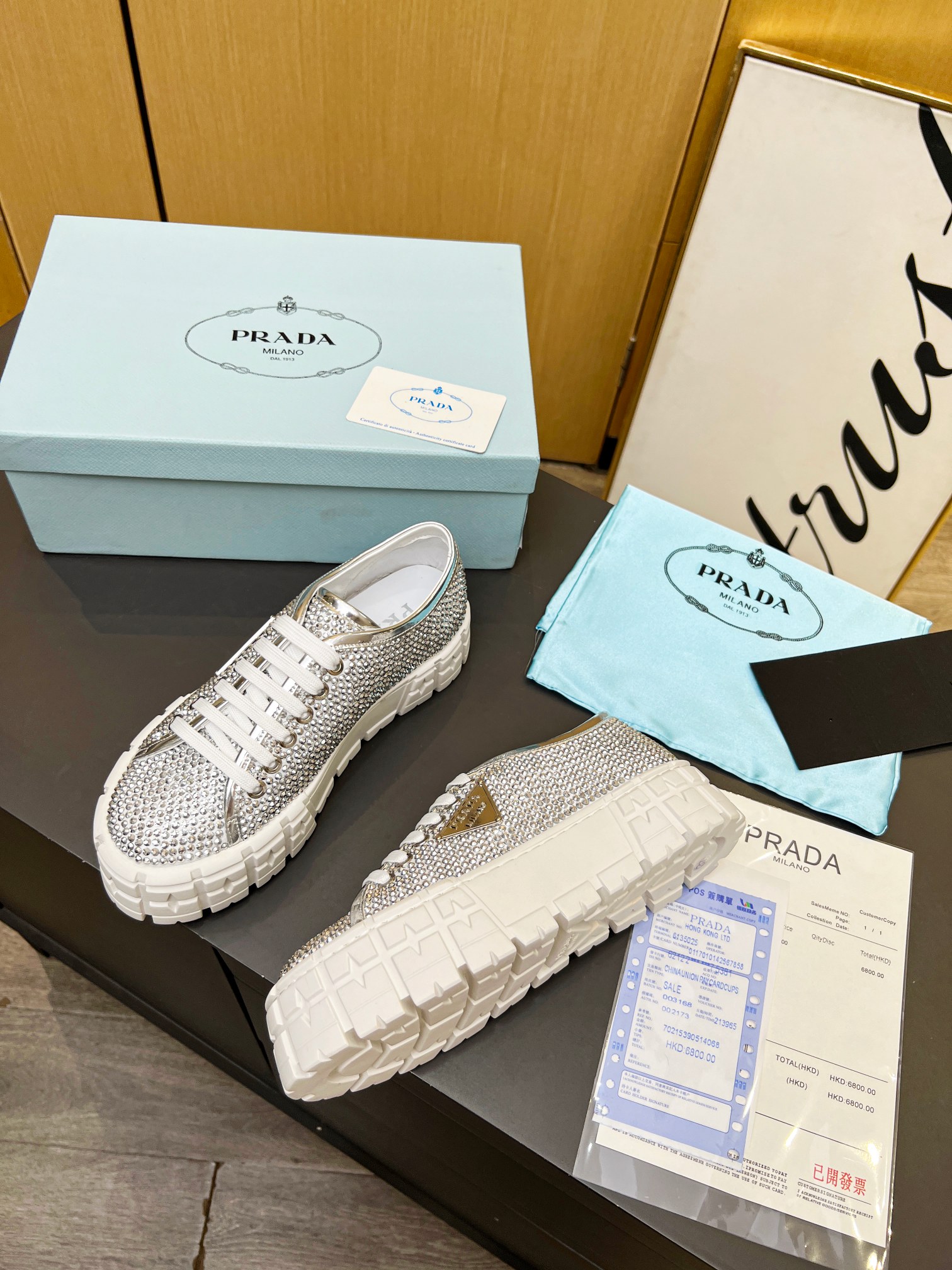 Pra*a Sneakers With Crystals White For Women 1.9 in/ 5 cm