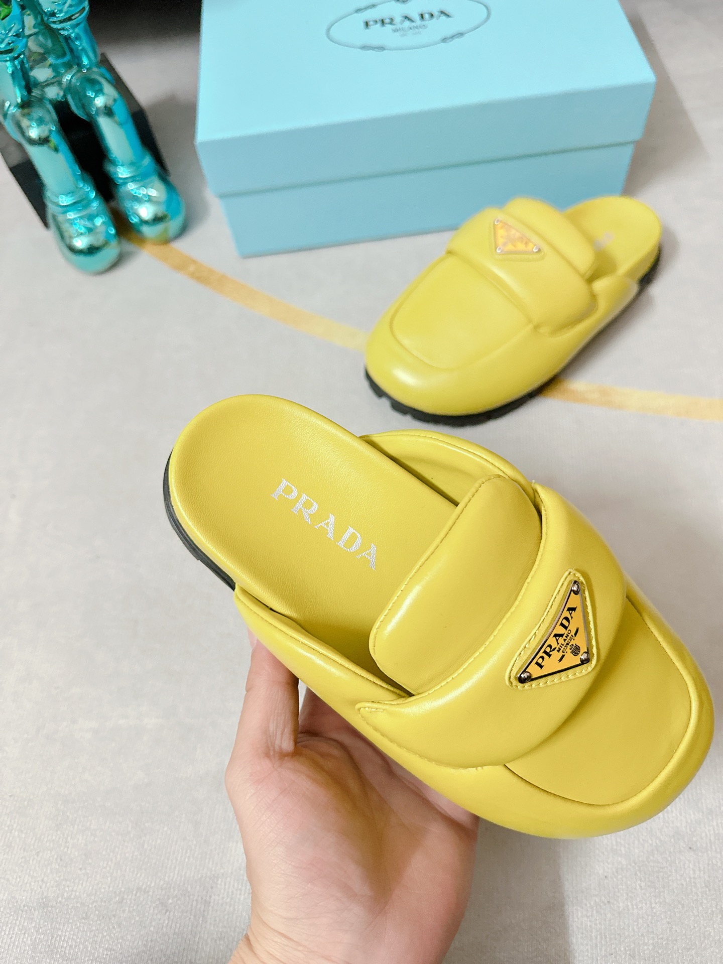 Pra*a Soft Padded Nappa Sabots Yellow For Women 0.8 in/ 2cm