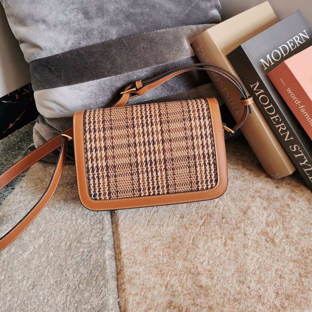 Ce1i*e Teen Triomphe Check Bag Brown For Women 7in/18.5cm