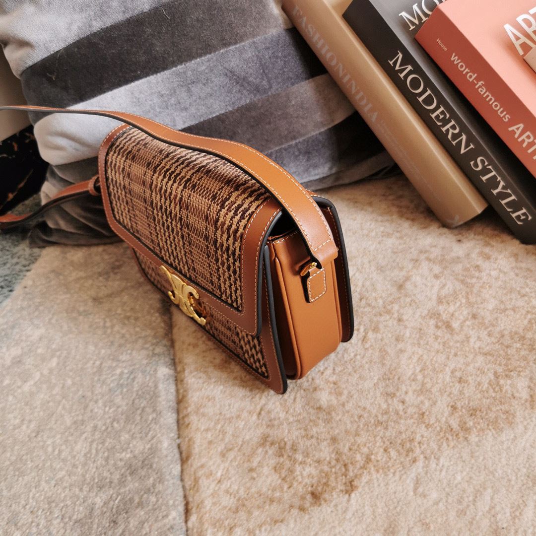 Ce1i*e Teen Triomphe Check Bag Brown For Women 7in/18.5cm