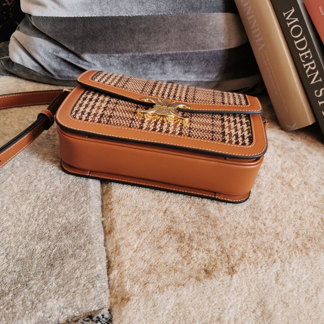 Ce1i*e Teen Triomphe Check Bag Brown For Women 7in/18.5cm