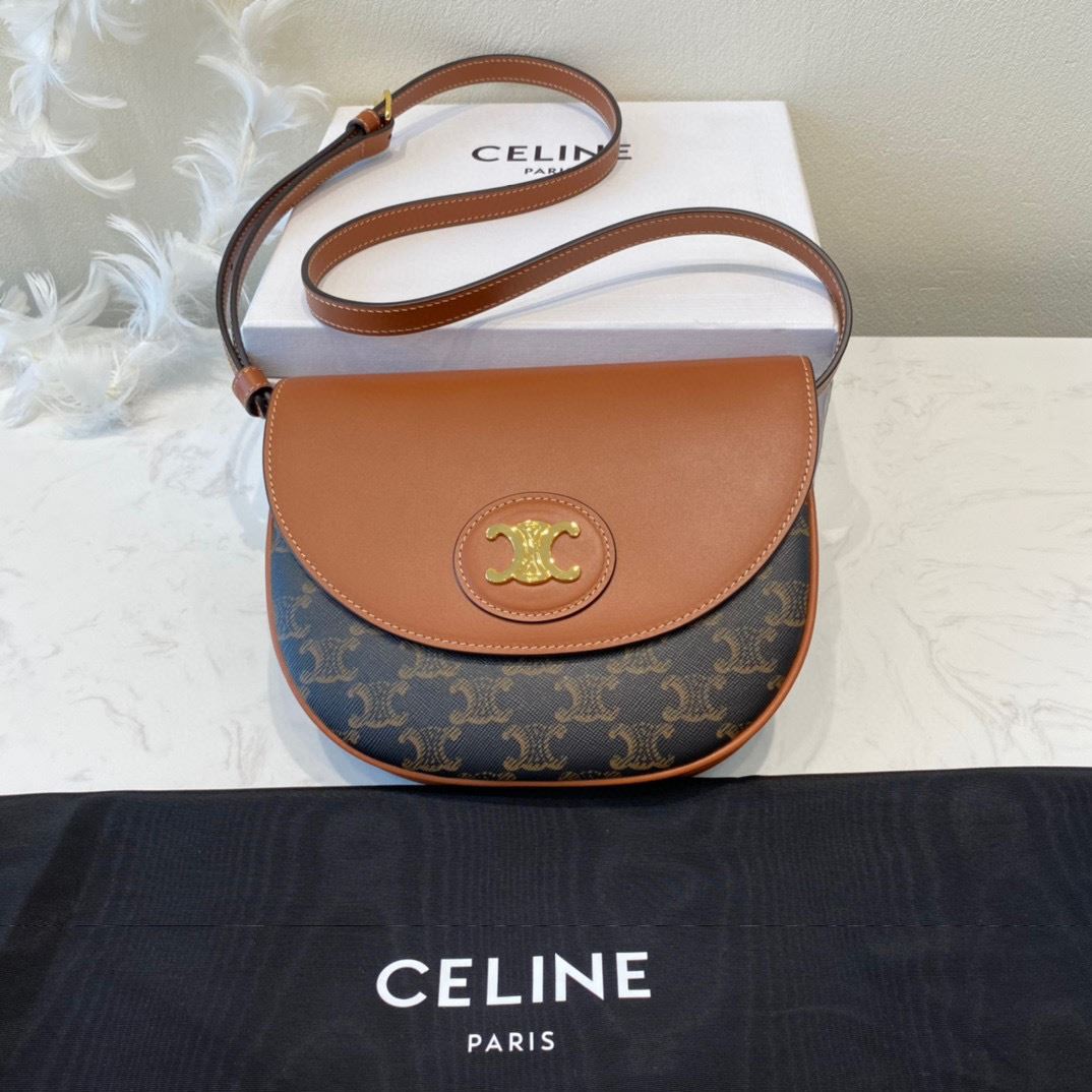 Ce1i*e Triomphe Saddle Bag In Canvas Brown For Women 8.3in/21cm