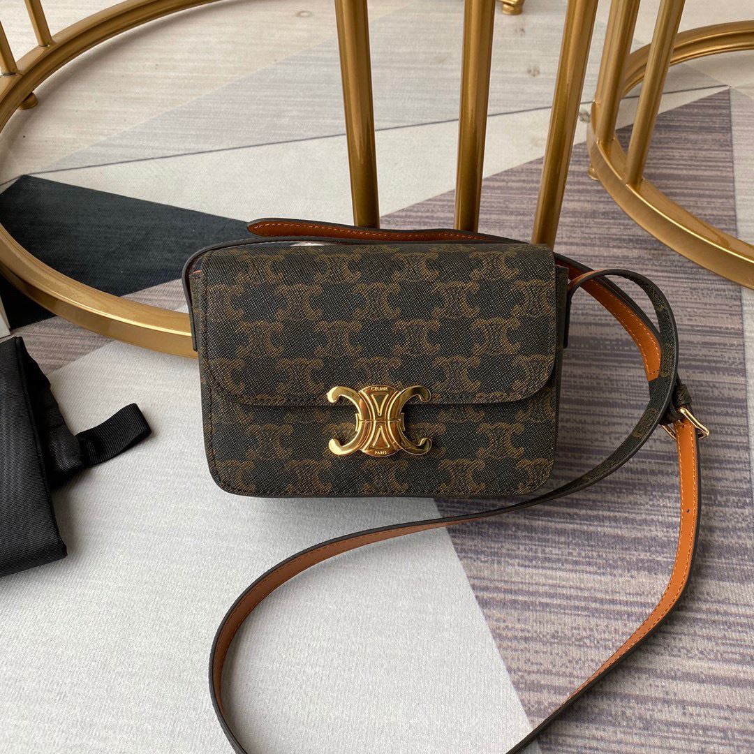 Ce1i*e Triomphe Shoulder Bag Brown/Black For Women 7in/18.5cm