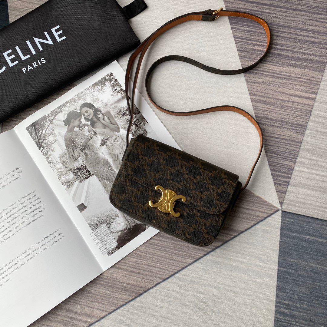Ce1i*e Triomphe Shoulder Bag Brown/Black For Women 7in/18.5cm