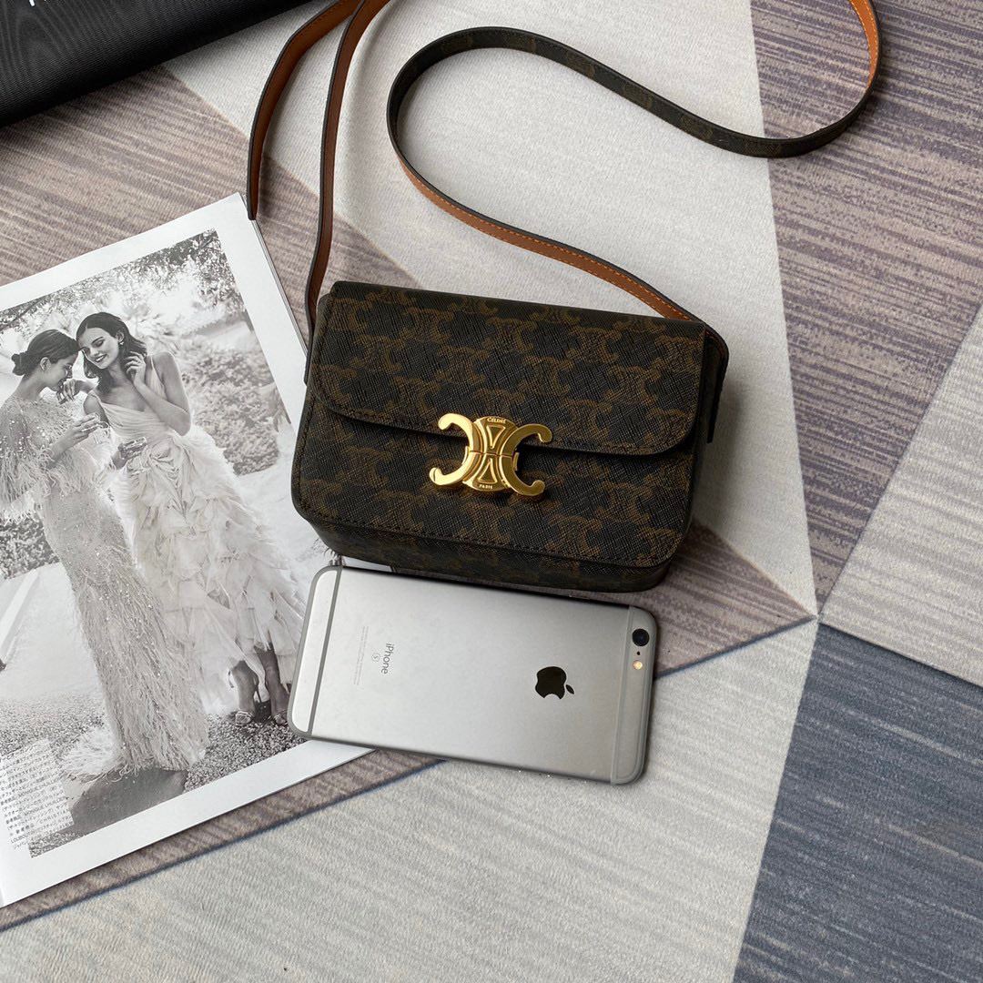 Ce1i*e Triomphe Shoulder Bag Brown/Black For Women 7in/18.5cm