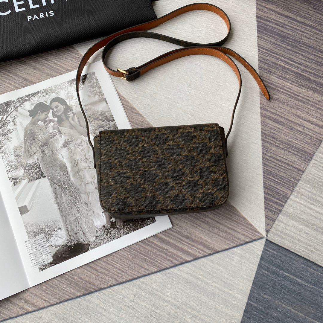 Ce1i*e Triomphe Shoulder Bag Brown/Black For Women 7in/18.5cm