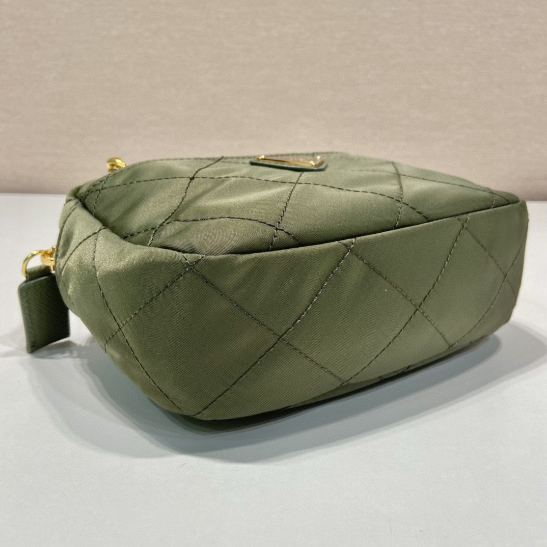 Pra*a Vintage Chain Rhombus Bag Brown/ Green Khaki For Women 7.5 in / 19 cm