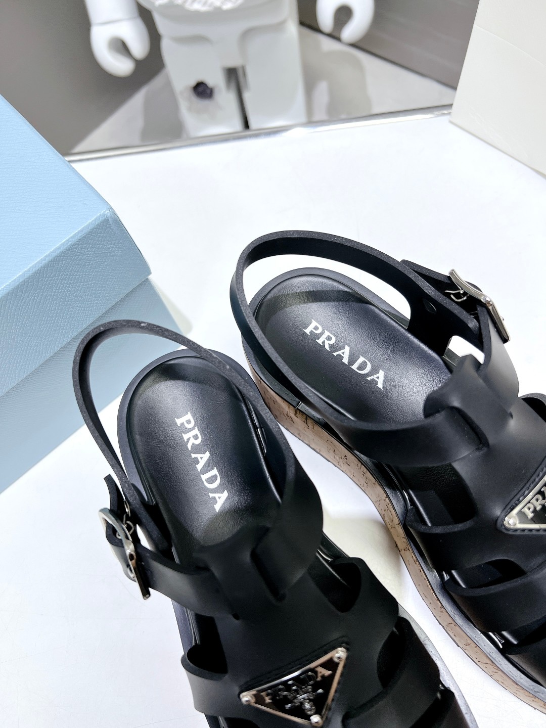Pra*a Wedge Platform Sandals Black For Women 2.9 in/ 7.5cm 1X853M_3LLP_F0002_F_B075