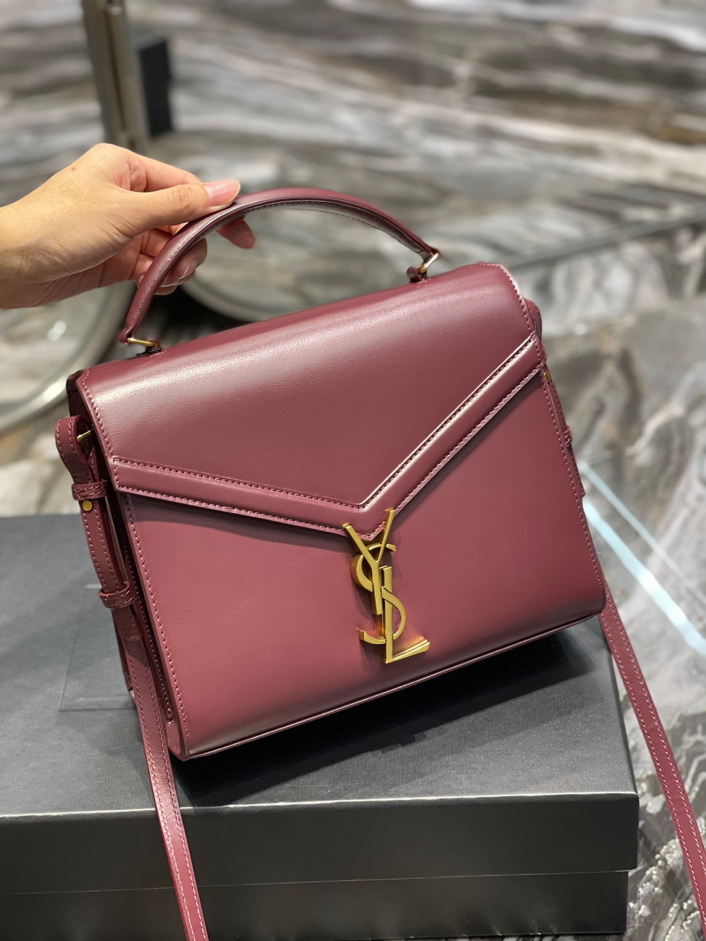 Sa1nt Lau*nt Cassandra Medium Top Handle Bag Black/White/Burgundy/Grey/Brown For Women‎ 9.6in/24.5cm