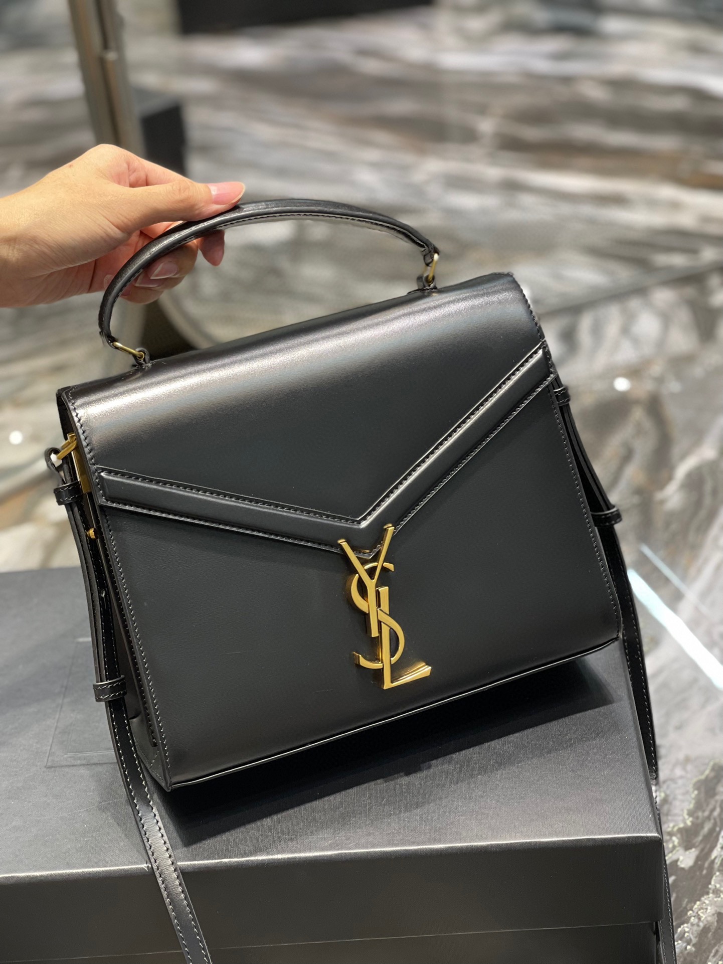 Sa1nt Lau*nt Cassandra Medium Top Handle Bag Black/White/Burgundy/Grey/Brown For Women‎ 9.6in/24.5cm