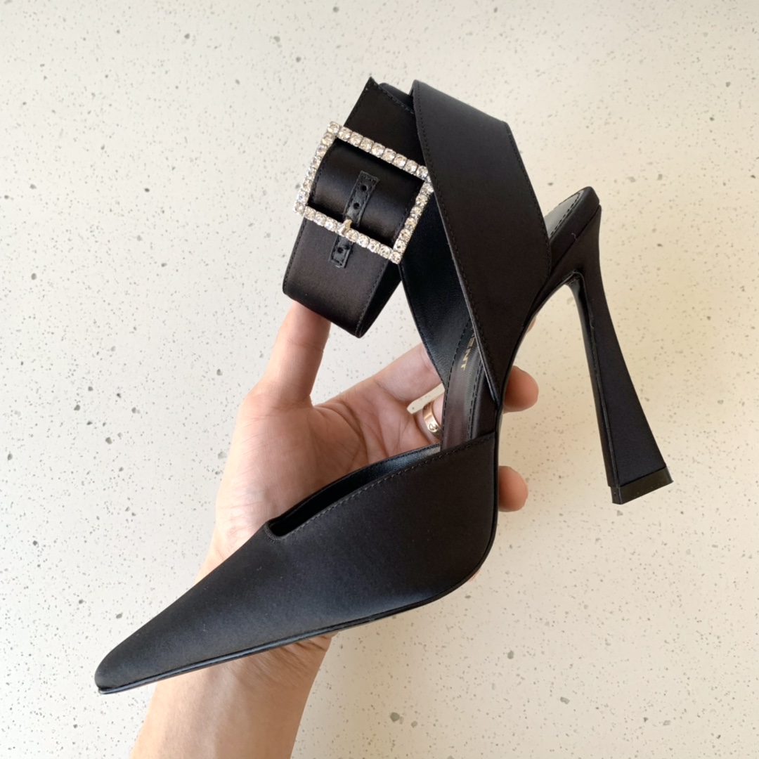 Sa1nt Lau*nt Fanny Slingback Pumps In Crepe Satin Black For Women 7176081UU001000