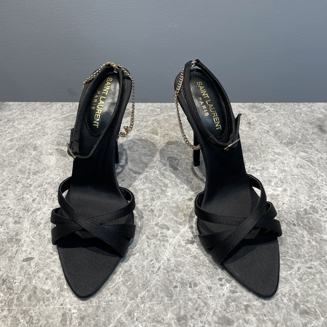 Sa1nt Lau*nt Melody Sandals In Crepe Satin Black For Women 7315611UUKK1000