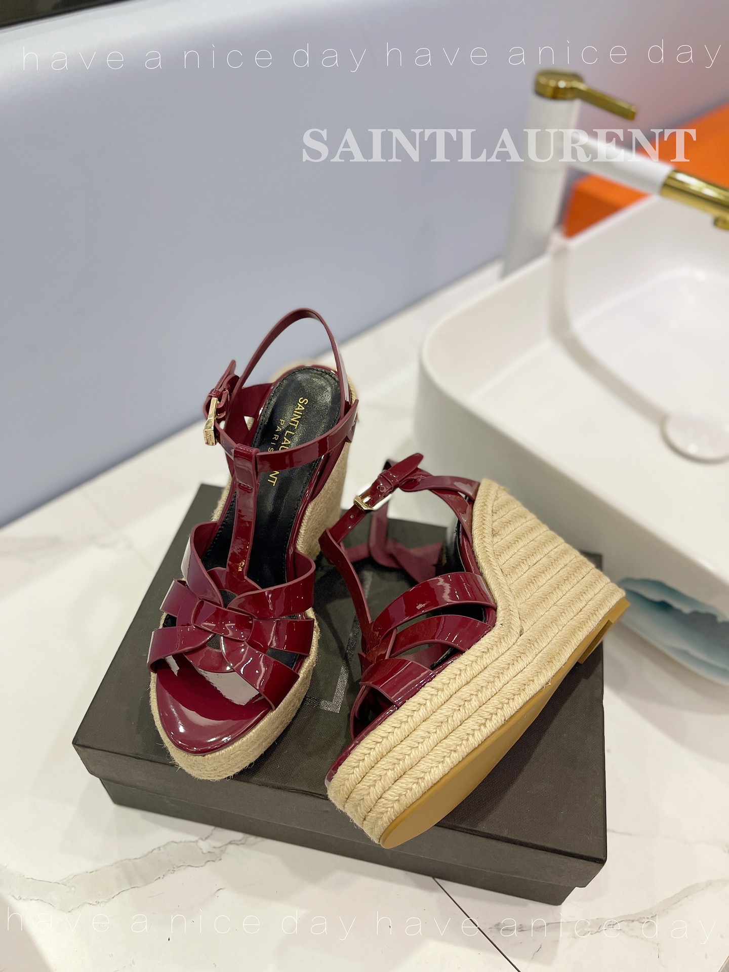 Sa1nt Lau*nt Tribute Espadrilles In Patent Burgundy For Women