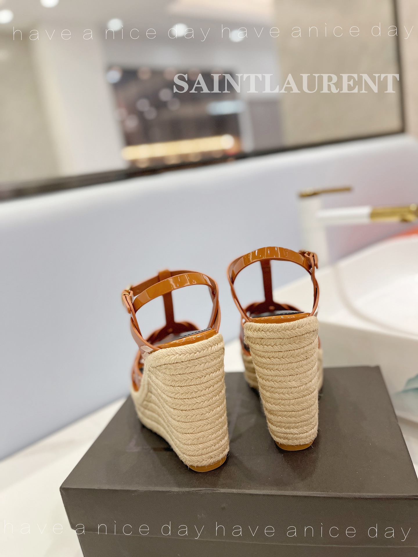 Sa1nt Lau*nt Tribute Espadrilles In Patent Brown For Women