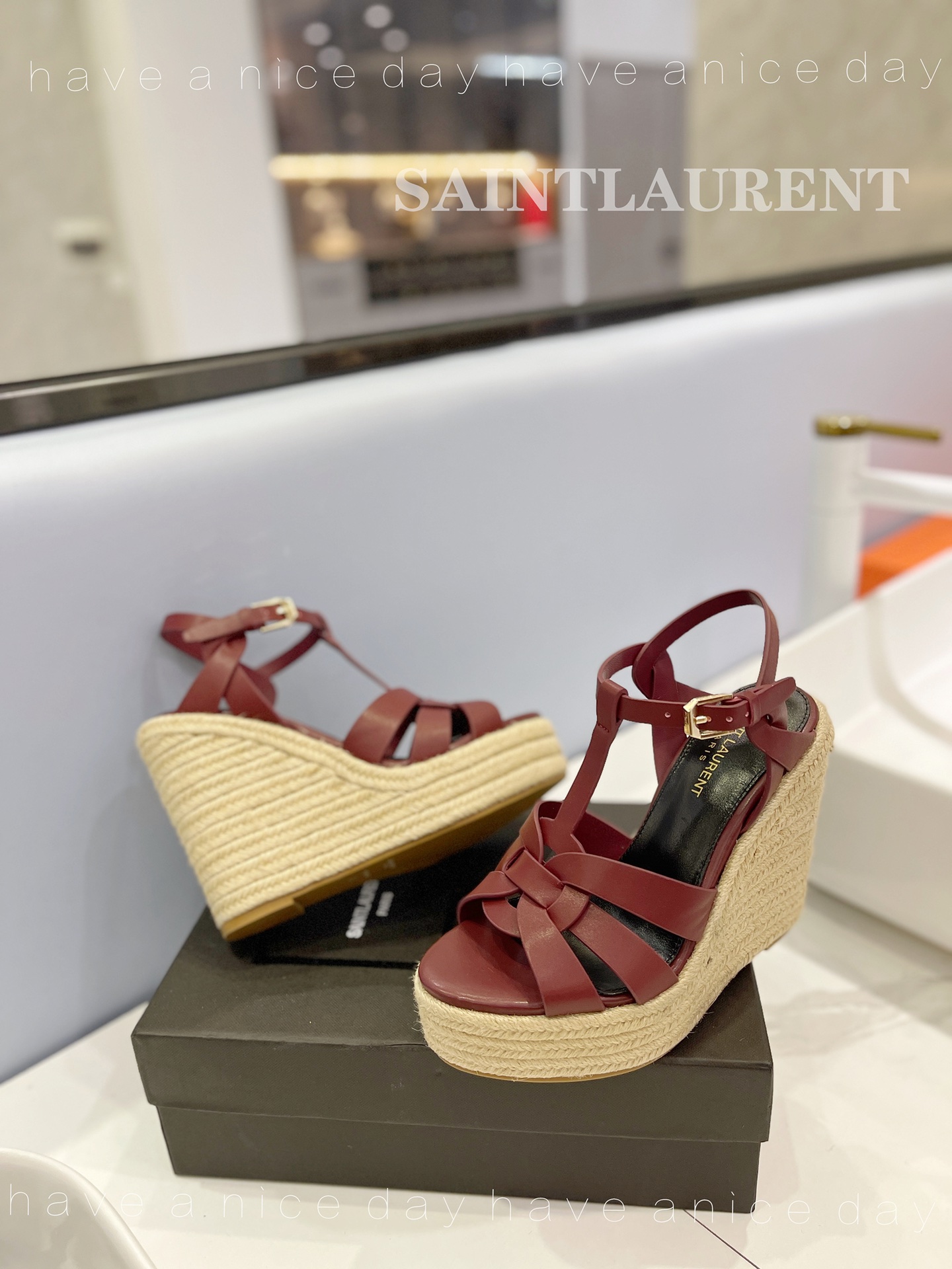 Sa1nt Lau*nt Tribute Espadrilles In Smooth Burgundy For Women 611924BDA002206