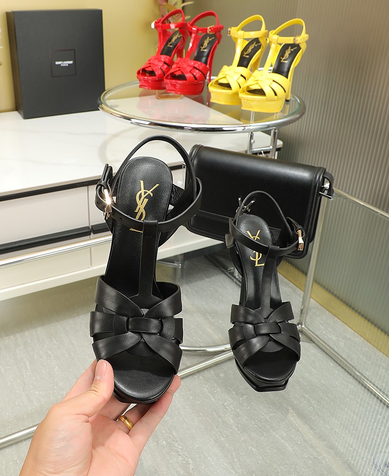 Sa1nt Lau*nt Tribute Platform Sandals In Smooth Black For Women