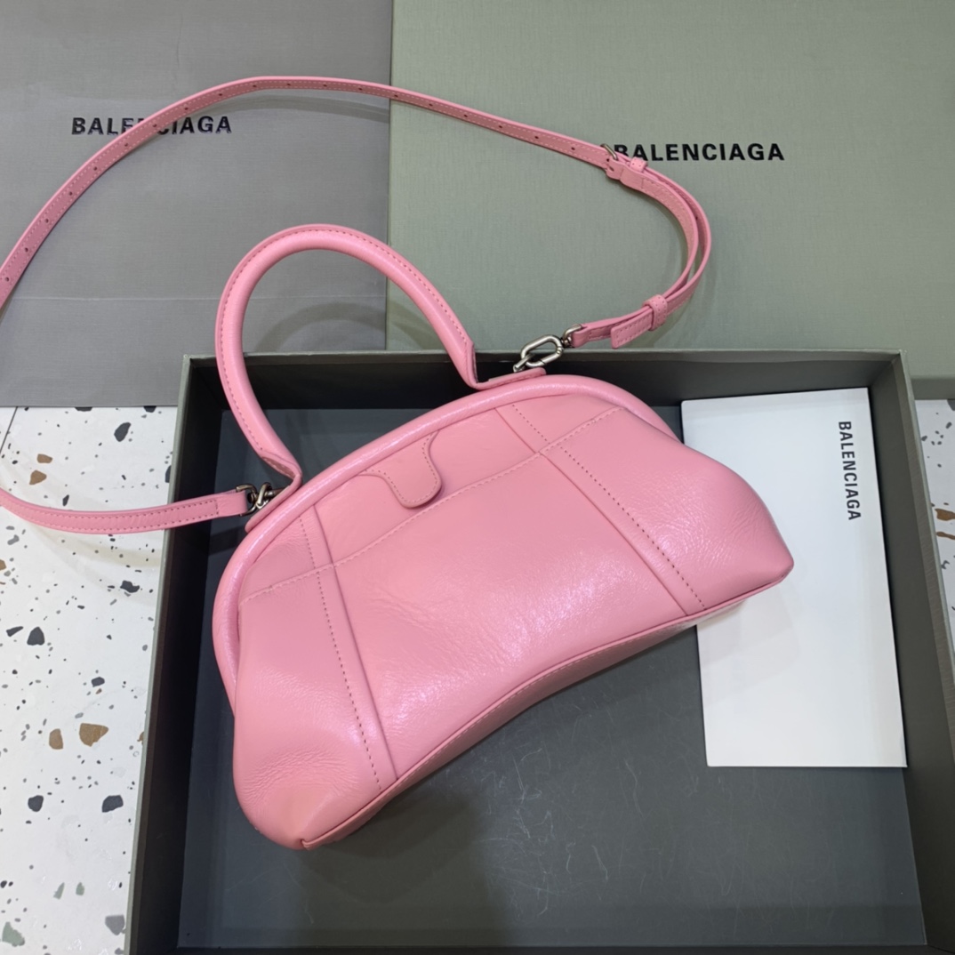 Ba1en*iaga Editor Small Top Handle Bag Pink/Black For Women 10.6 in/27 cm