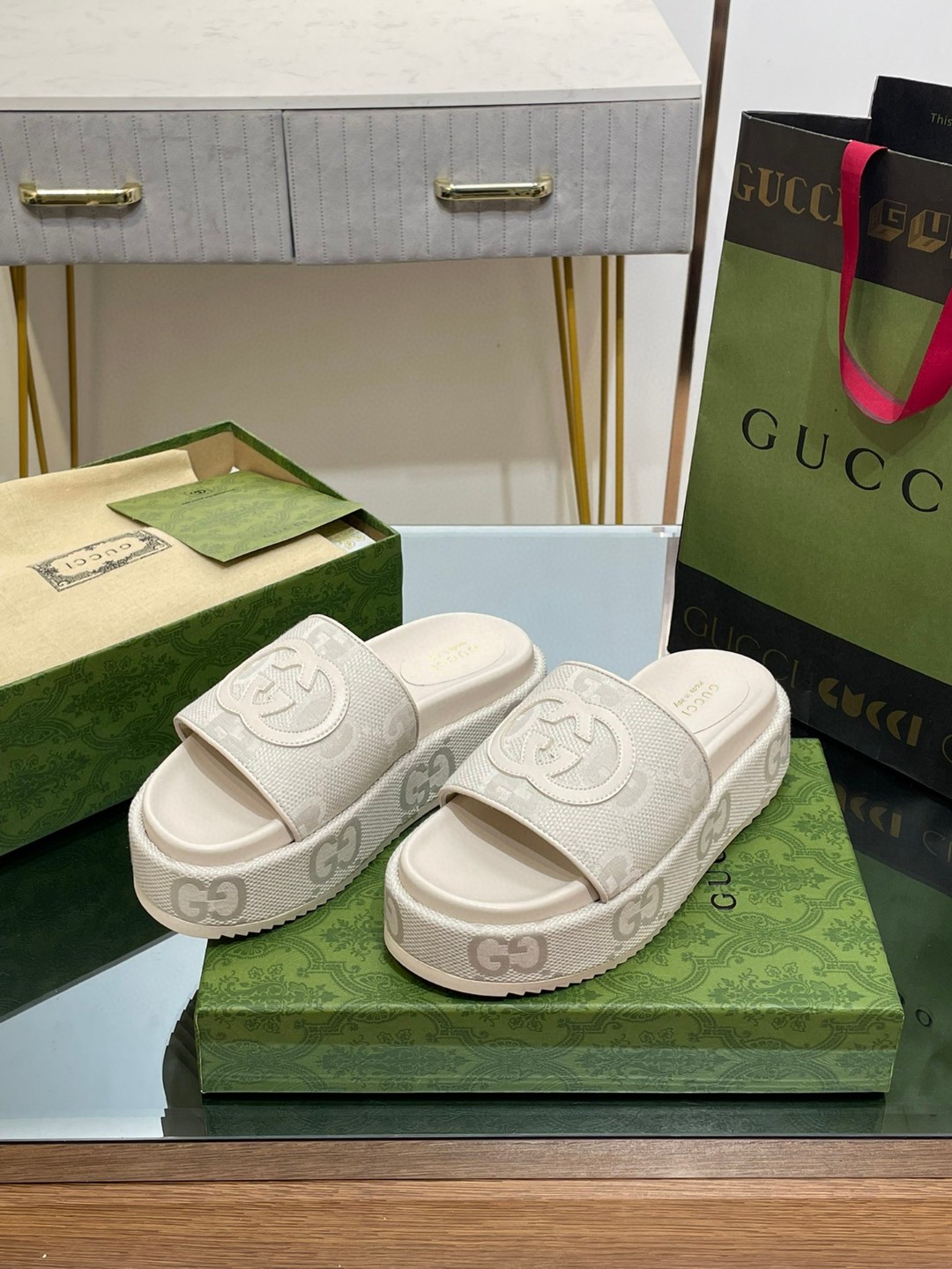 Gvc*1 Platform Slide Sandal White For Women 