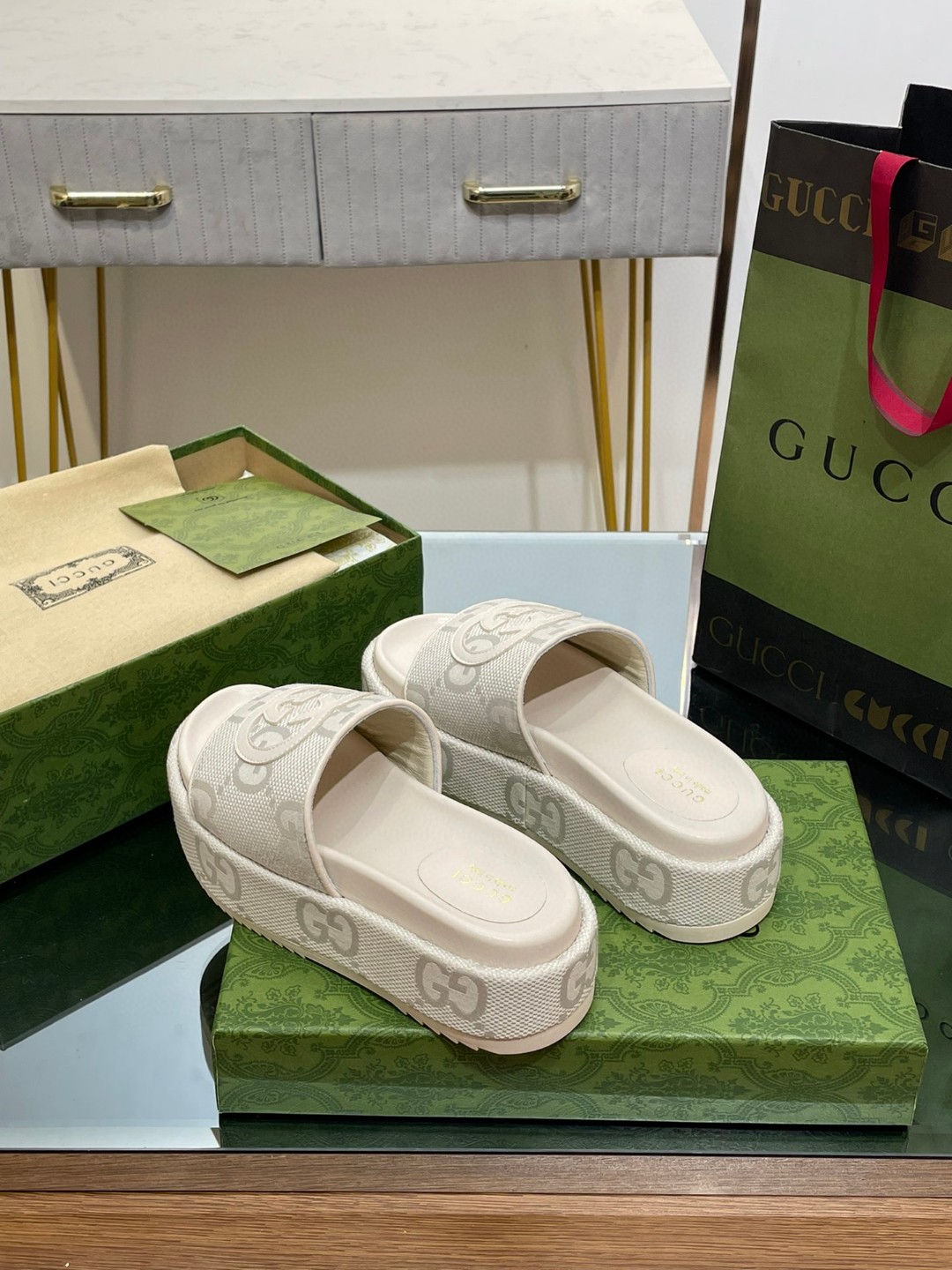 Gvc*1 Platform Slide Sandal White For Women 