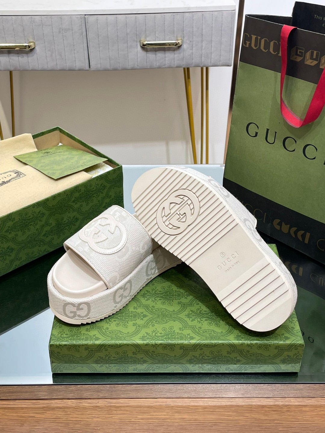 Gvc*1 Platform Slide Sandal White For Women 
