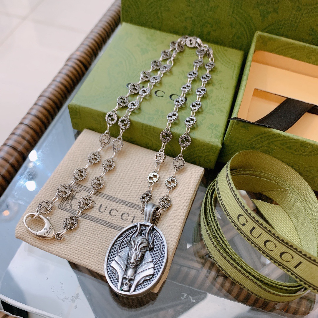 Gvc*1 Anubis Deity Necklace Silver Tone For Women