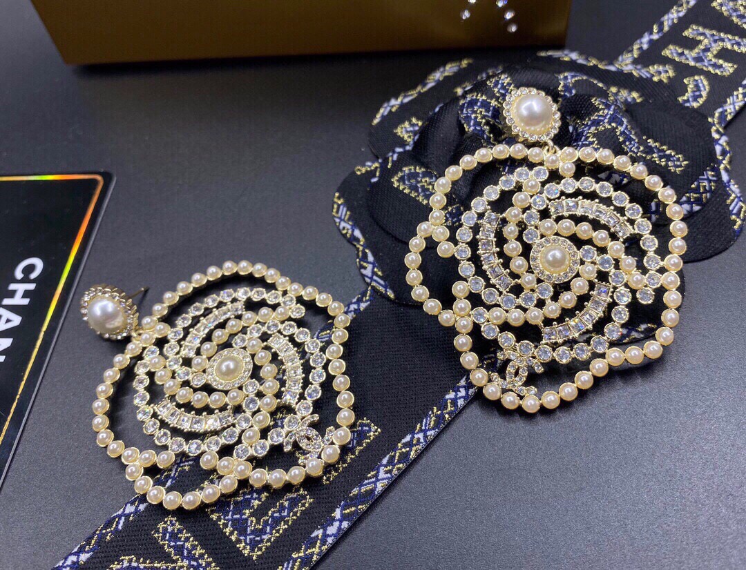 Ch**el Big Camellia Pearl Earrings Gold Tone For Women