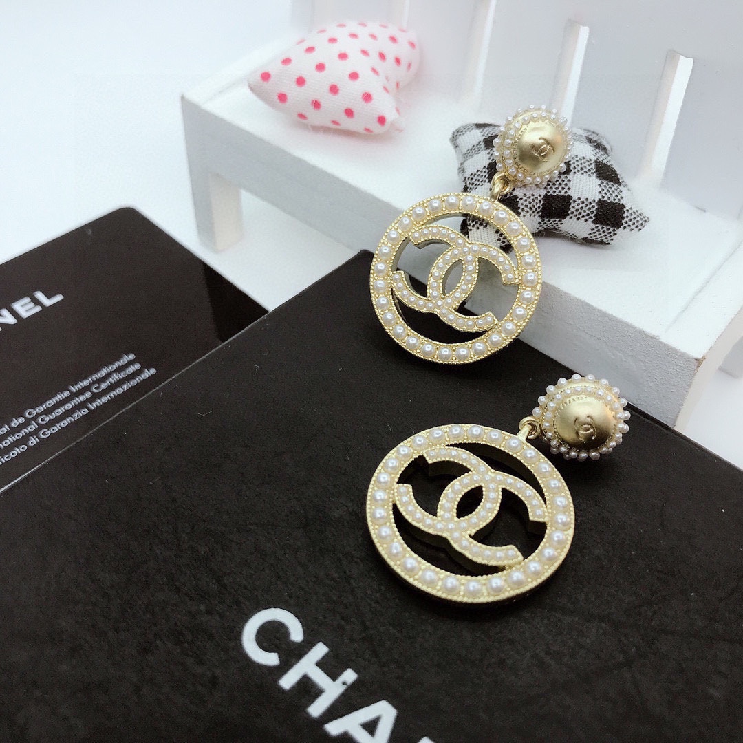 Ch**el Dangling Big Circle Frame Earrings Gold Tone For Women