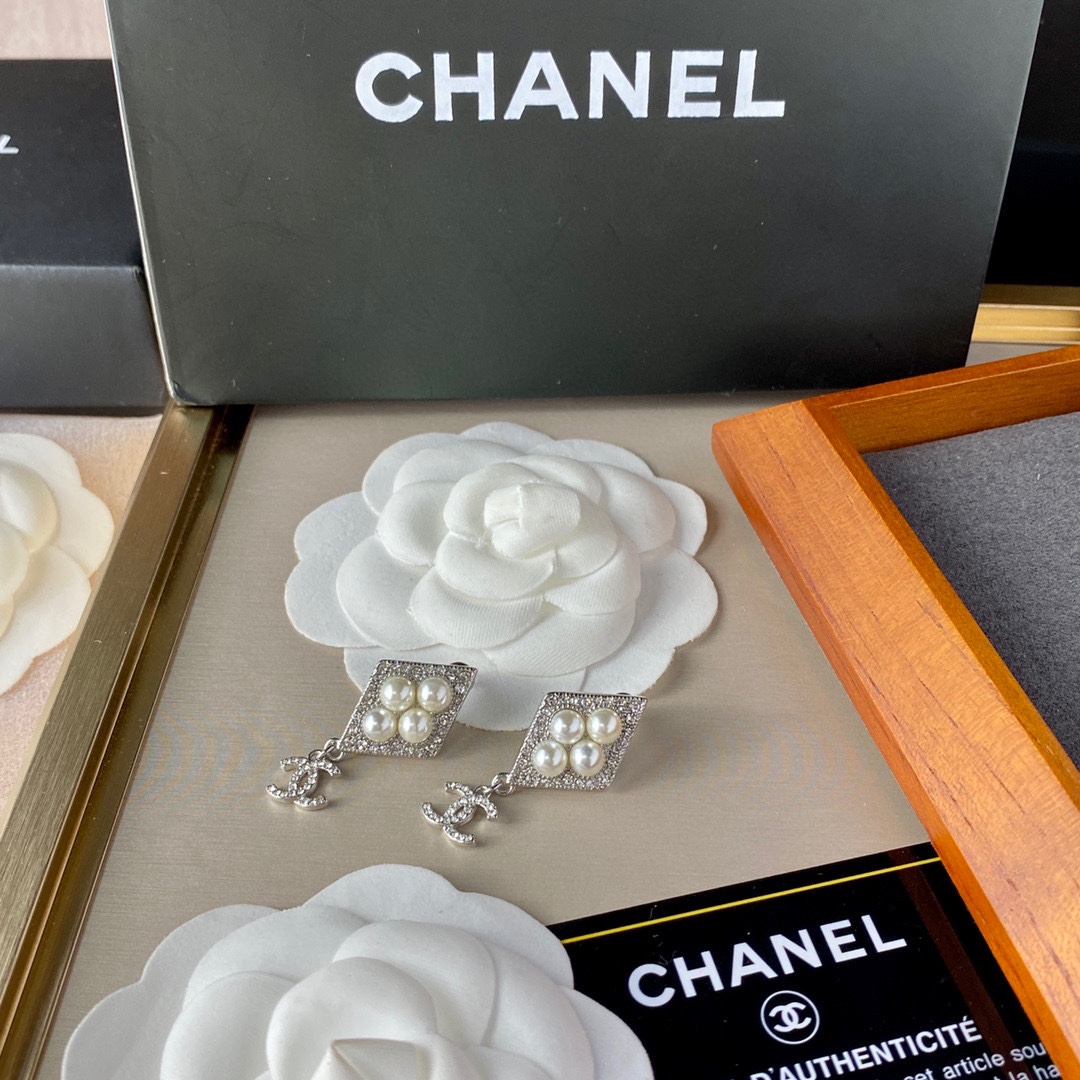 Ch**el Double C Pendant Earrings Silver For Women