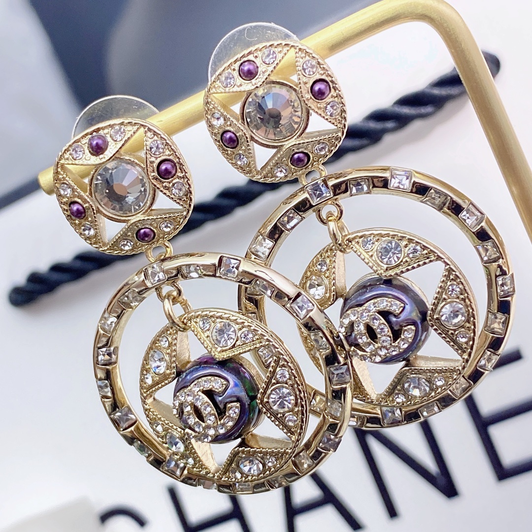Ch**el Double C Round Earrings Gold For Women