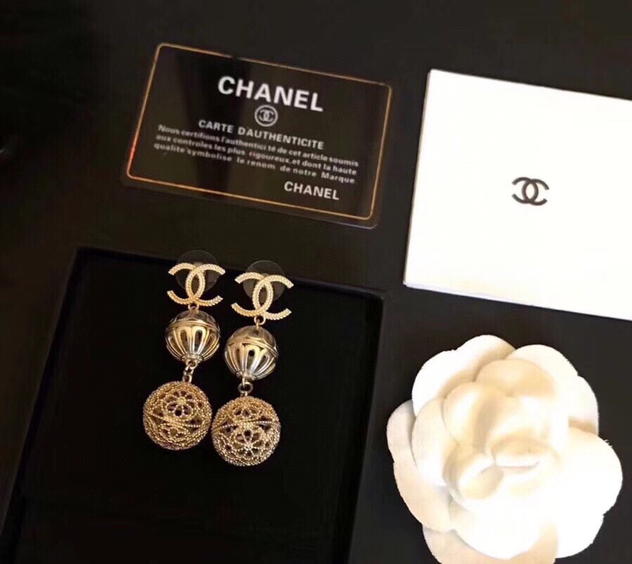 Ch**el Douple Sphere Earrings Gold Tone For Women