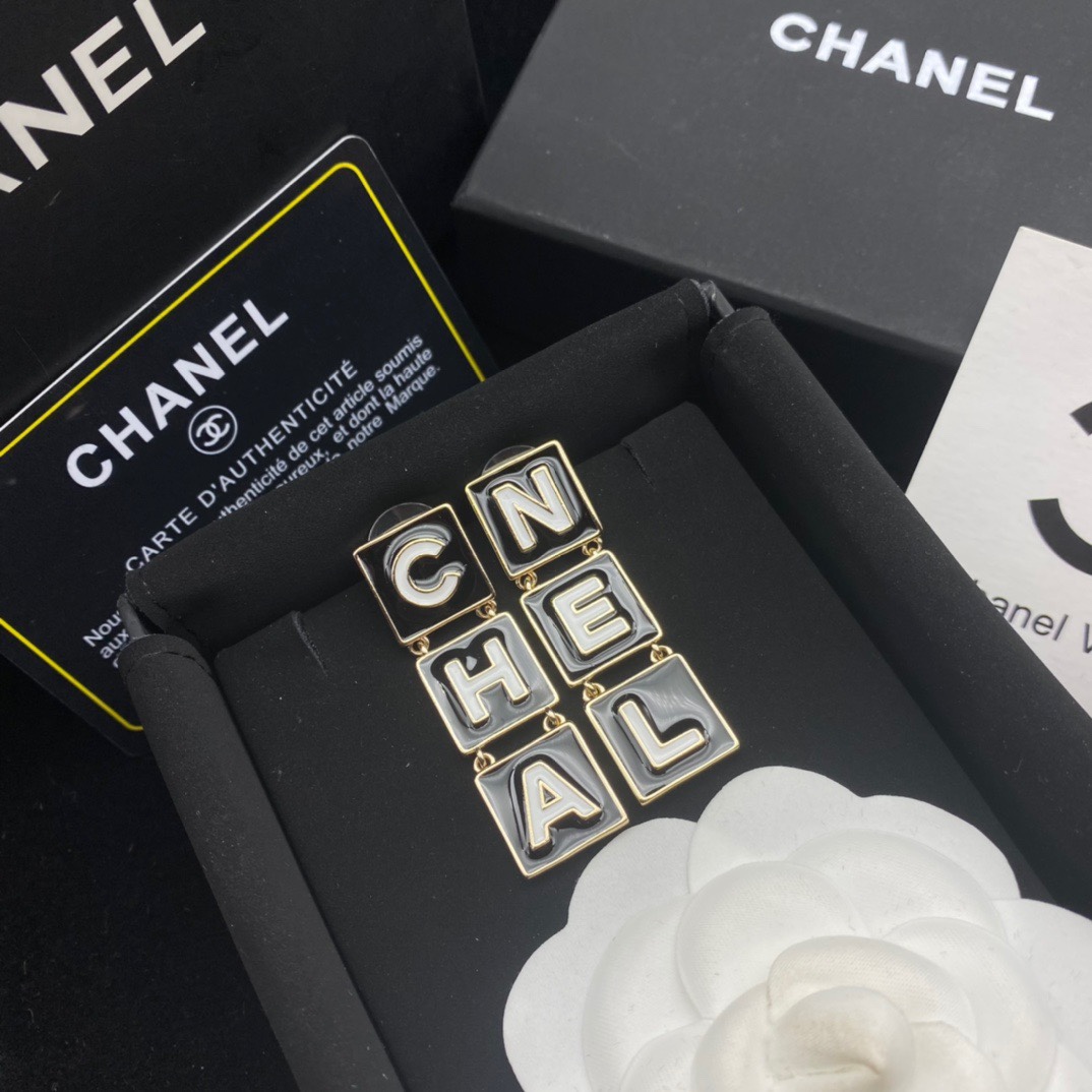 Ch**el Lady Letter Earrings Black For Women