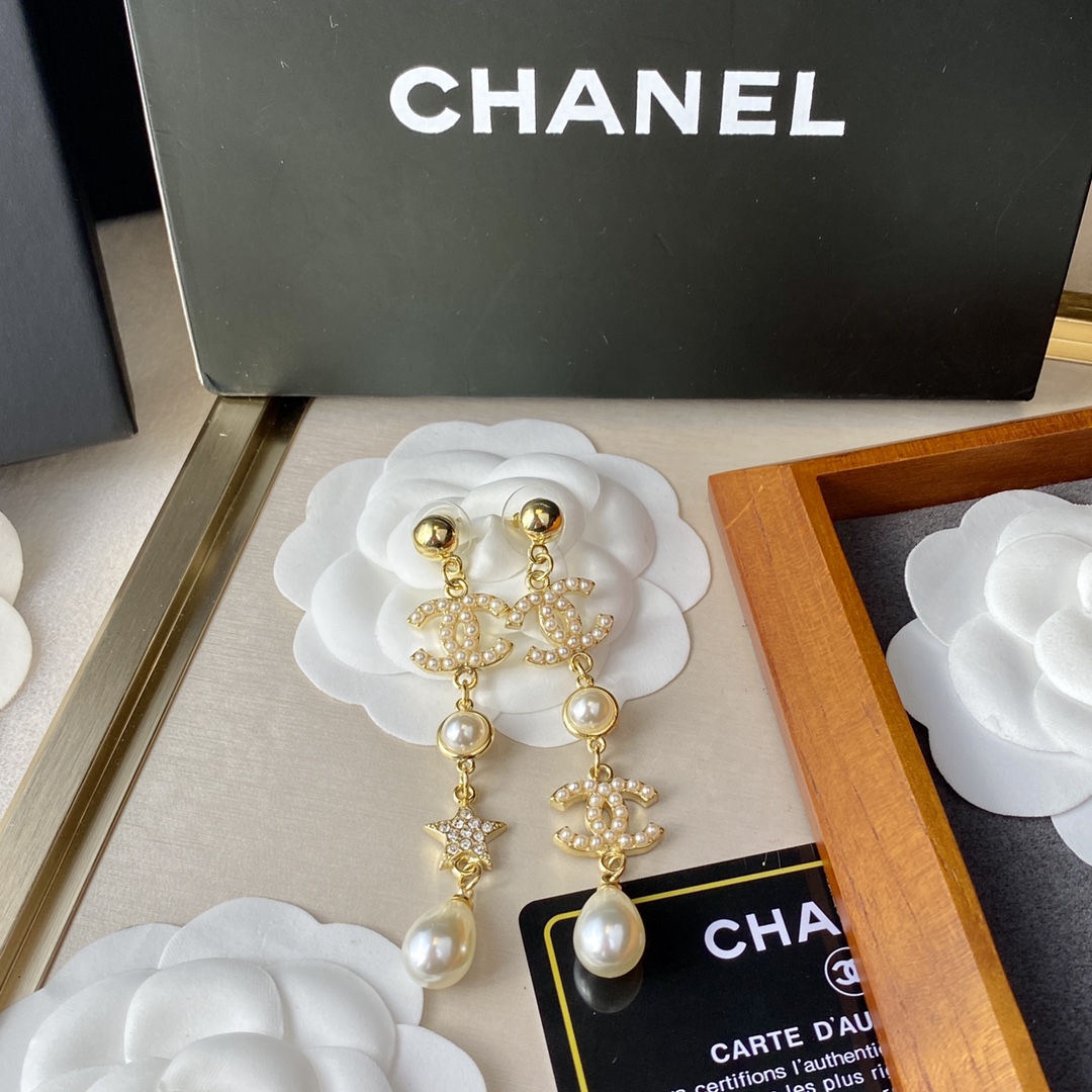 Ch**el Large Asymmetrical Earrings Gold For Women