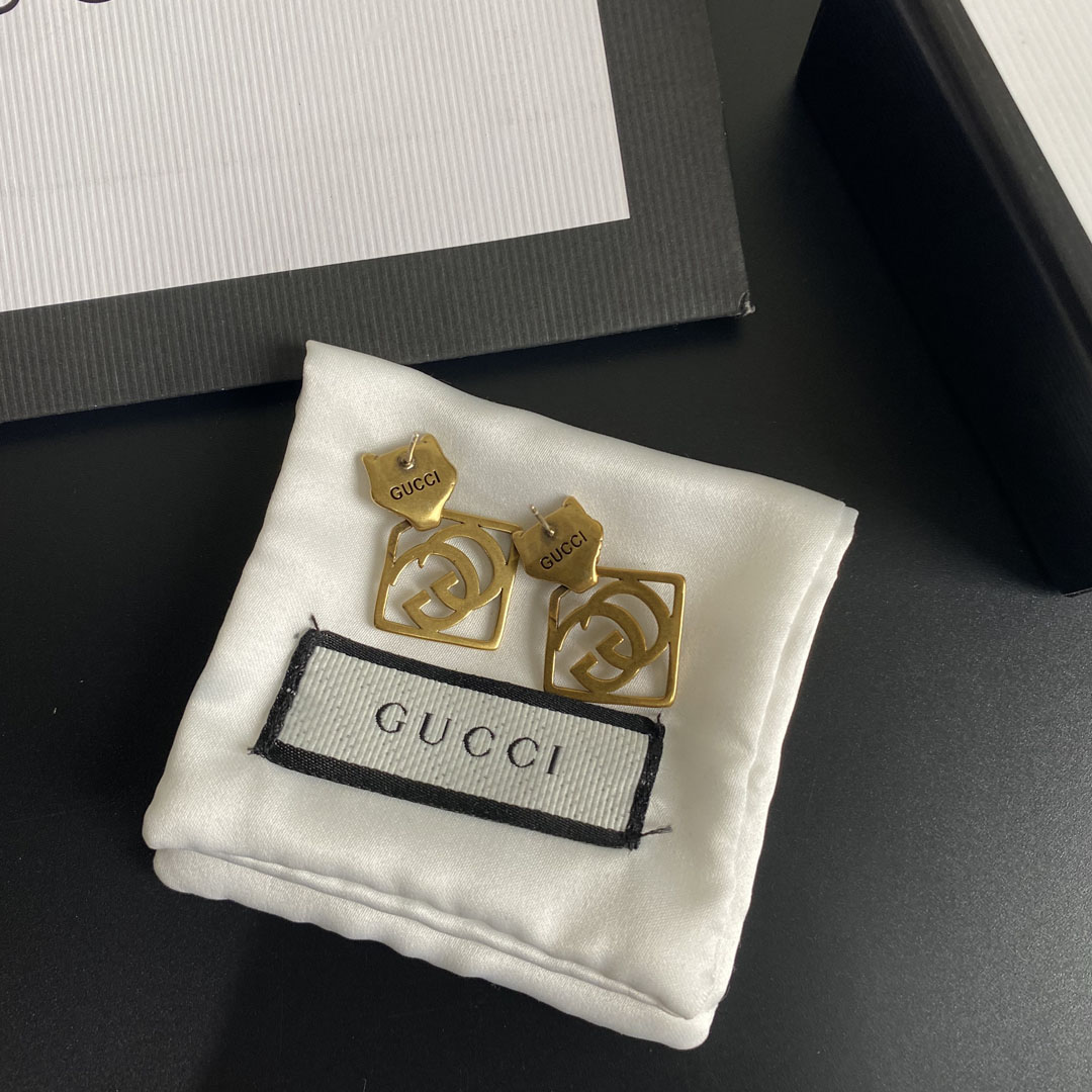 Gvc*1 Leopard Rhombus Earrings Gold Tone For Women