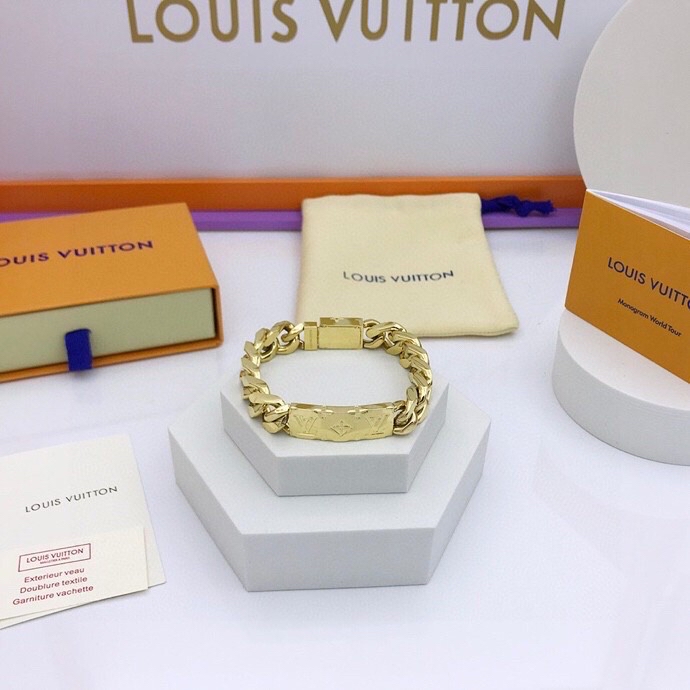 L0vis Vvtt0n Monogram Chain Bracelet Gold Tone For Men