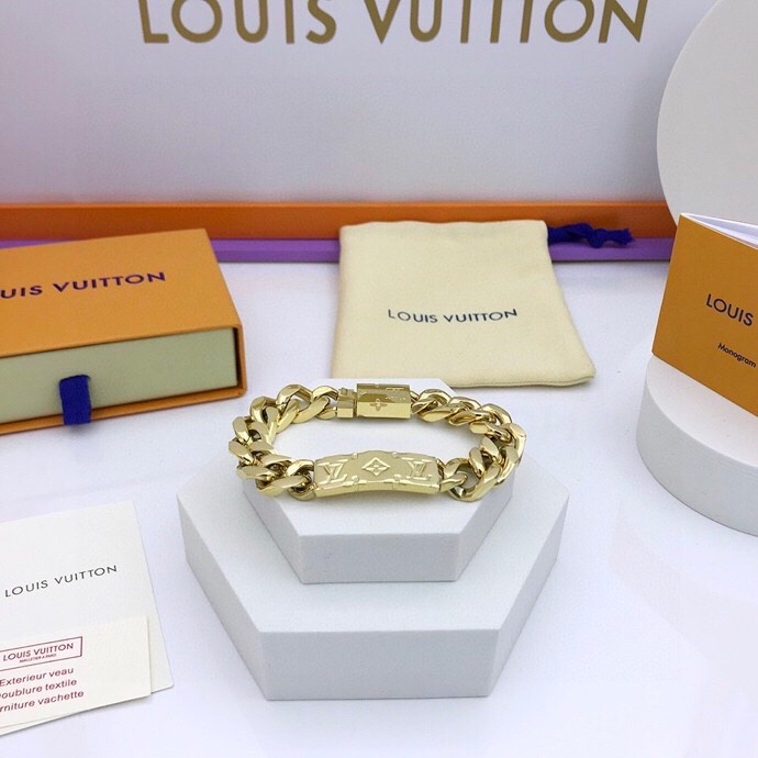 L0vis Vvtt0n Monogram Chain Bracelet Gold Tone For Men