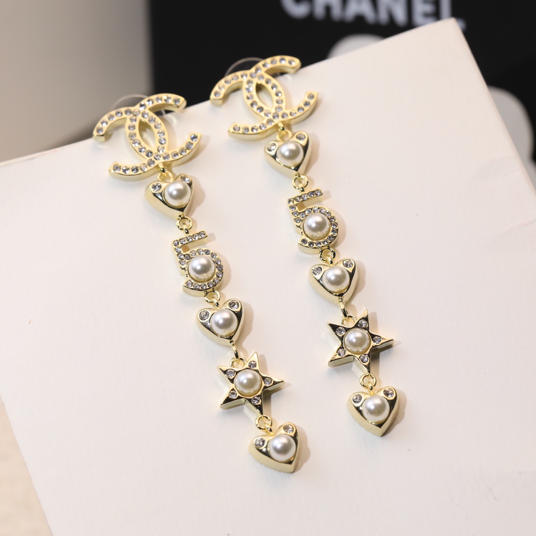 Ch**el Number 5 Long Earrings Gold Tone For Women